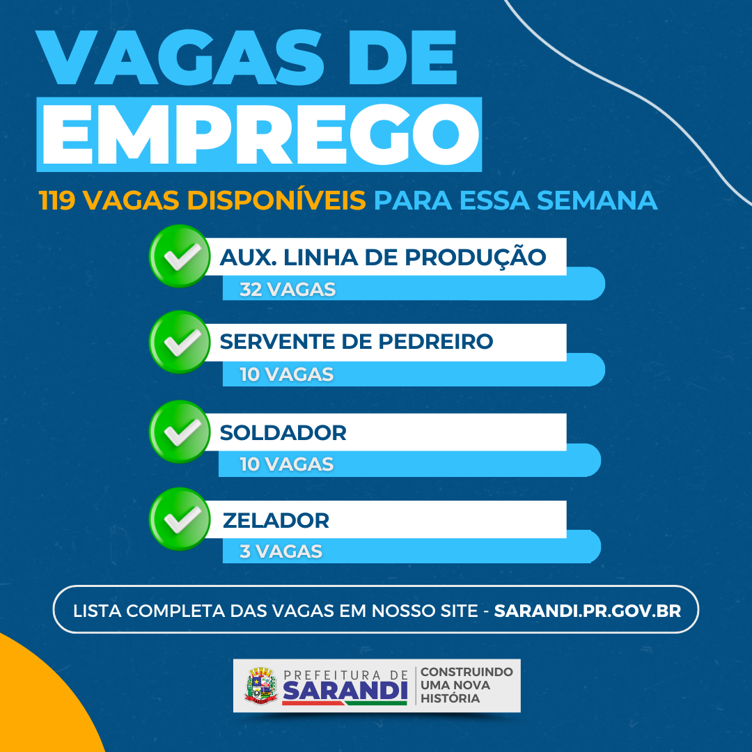 Agência do trabalhador de Sarandi inicia semana ofertando 119 vagas de emprego